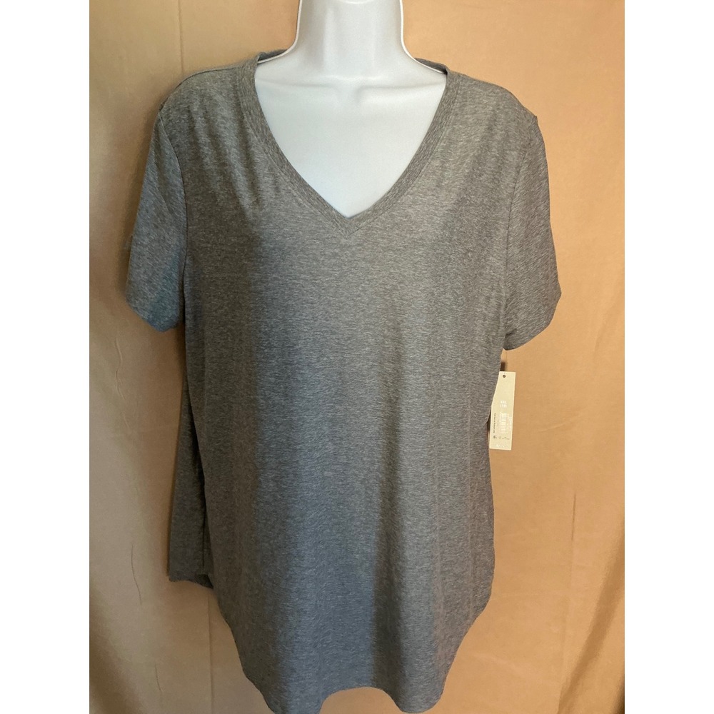 No Boundaries V-Neck T-Shirt Womens XXL Grey NEW Brushed Short Sleeve Tee